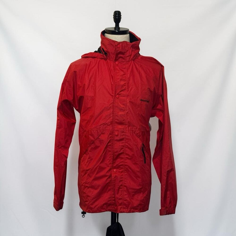 Vtg Montbell Lands End Packable Rain Jacket Hooded Windbreaker Mens M Red 90s